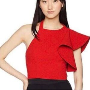 C/MEO Collective Entice cropped/fitted top w/ruffle. Cherry red. XS. Dramatic